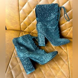 Black glitter heel boots